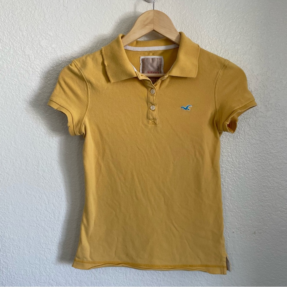 2000’s Hollister Short Sleeve Polo Collared Shirt Mustard Yellow Cotton Y2K M - Picture 1 of 8